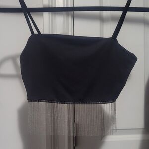 Cute small strap crop top with beautiful hanging beads in the front